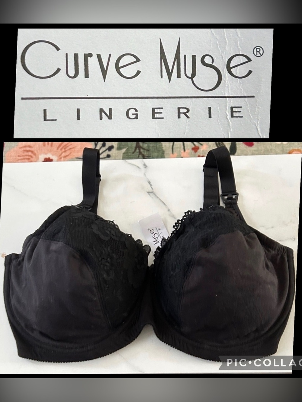 Curve Muse Nursing Bra Black Underwire Lace Sheer Top Wide Strap 36G (4D)